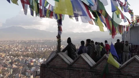 Group of people looking out over Kathmandu Stock Footage 73273591