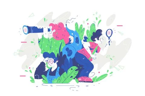 Group of people looking for something Stock Illustration