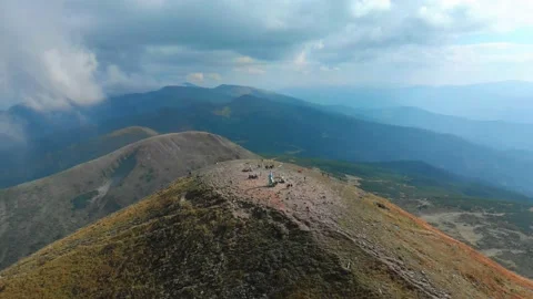 Group of people on the mountain Hoverla, Carpathians Stock Footage 157737590