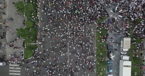 Group of people overhead drone shot Stock Footage 137816574