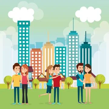Group of people in the park Ilustração Stock