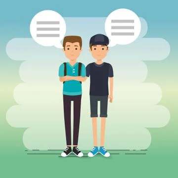 Group of people in the park with speech bubbles Ilustração Stock