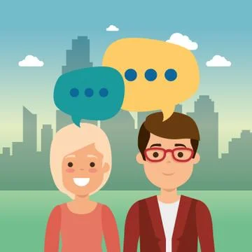 Group of people in the park with speech bubbles Ilustração Stock