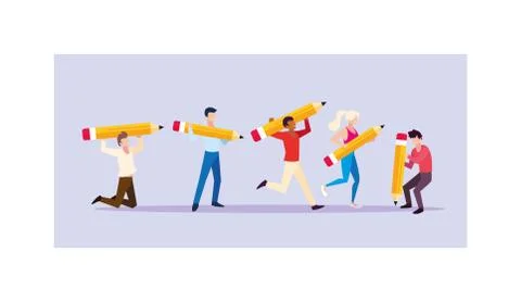 Group of people with pencils to write Stock Illustration