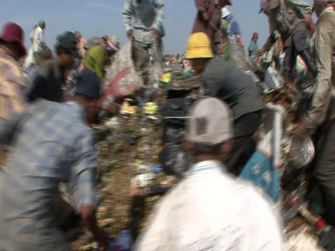 Group of people picking through garbage close up Stock Footage 90271109