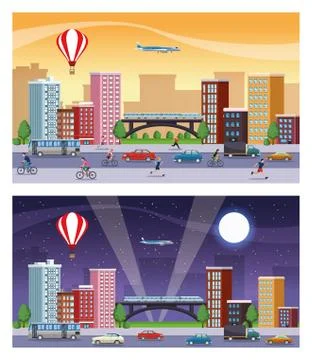 Group of people practicing exercise on the city scenes Illustrazione stock