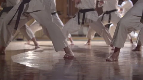 Group of people practicing karate kata,dolly shot Stock Footage 49082114