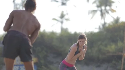Group of people practicing yoga on the beach Video stock 73917922
