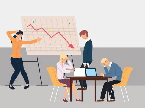Group of people at presentation of decreasing chart, financial crisis or Stock Illustration
