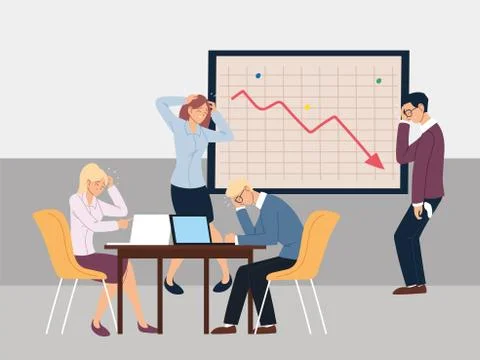 Group of people at presentation of decreasing chart, financial crisis or Stock Illustration