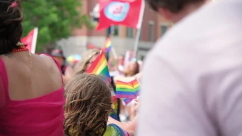 Group People at pride parade. Slow motion. Chicago IL. USA 25 jun 2023 Stock Footage 248242945