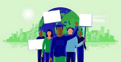 Group of People Protesters Protesting Against Climate Change Stock Illustration