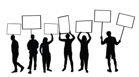 Group of people protesters vector silhouette illustration Stock Illustration