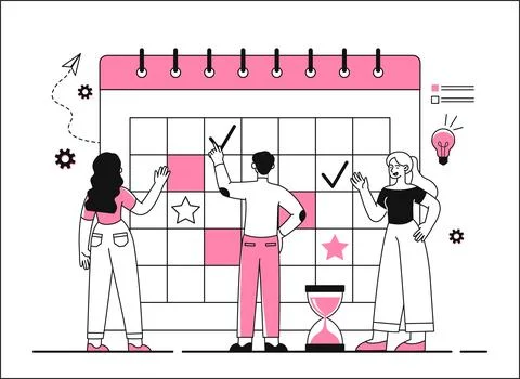 Group of people put marks on calendar Stock Illustration