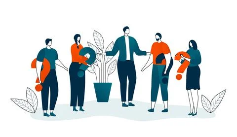 Group of people with question mark vector illustration. Search of solution or Stock Illustration