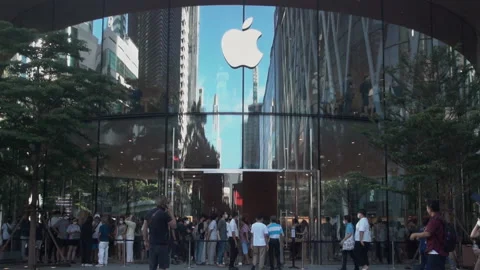 A group of people queue to buy the new iPhone 14. Stock Footage 211794179