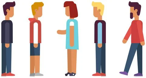 Group of people queue standing waiting together. Men and women stand in line and イラスト素材