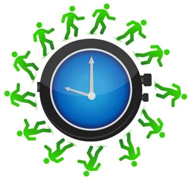Group of people running around the clock illustration design Stock Illustration