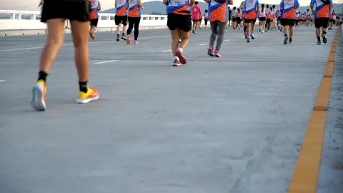 Group of people running in a marathon. Video stock 86429268