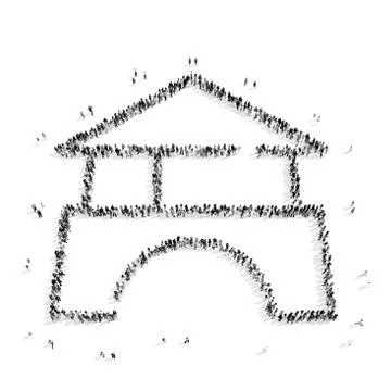 Group  people  shape house Illustrazione stock