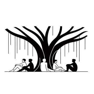 Group of people sitting under tree isolated on transparent background Stock Illustration