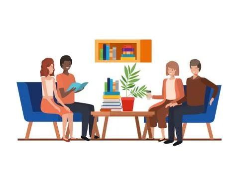 Group of people sitting in the work office 스톡 일러스트