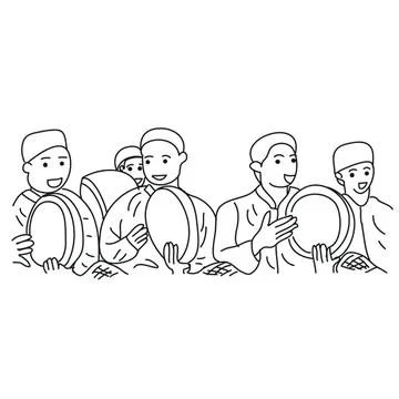 Group of people smiling and playing drums together Illustrazione stock