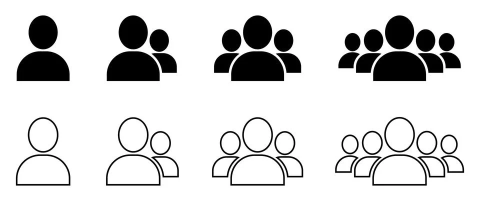 Group of people solid and outline figures one to four people group user Stock Illustration