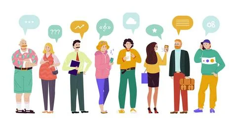 Group people speech bubbles comunication vector Illustration. Chat participants Stock Illustration