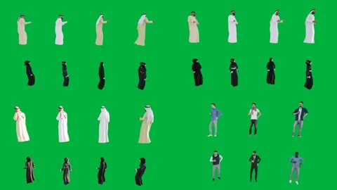 A group of people standing in different poses and front green screen on Vídeos de archivo 333002906