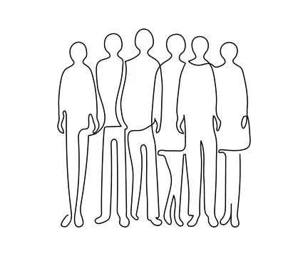 Group of people standing in row, continuous one line drawing. Crowd of people Stock Illustration