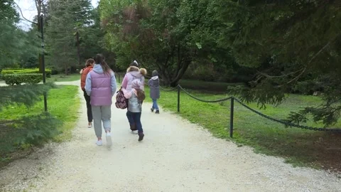 A group of people stroll through the spring park Stock Footage 168824774