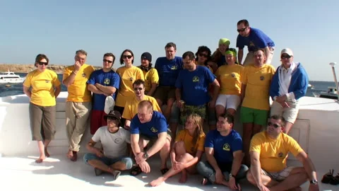 Group of people student divers on ship. Stock Footage 236808447