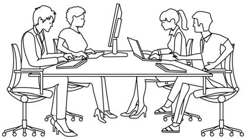 Group of people studying on PC - vector illustration Illustrazione stock