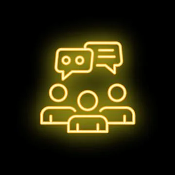 Group of people talking with speech bubbles appearing above in neon light sty Ilustração Stock