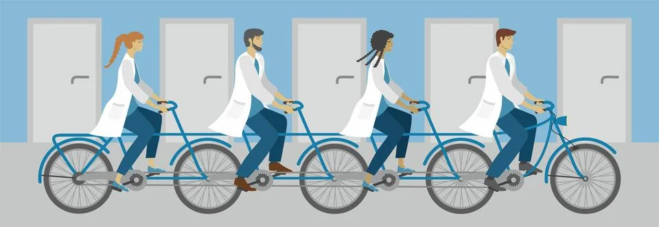 Group of people on tandem bicycle. Vector illustration. Stock-Illustration