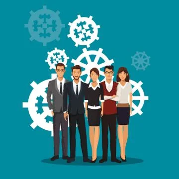 Group people teamwork gears collaboration Stock Illustration