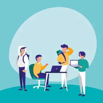 Group of people with technology Stock Illustration