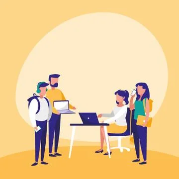Group of people with technology Illustrazione stock