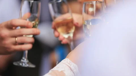 Group of people toasting at a celebration clinking their glasses together in Stock Footage 63862426