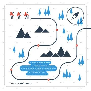 Group of people on trail map Stock Illustration