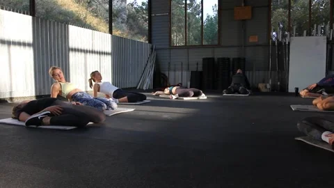 A group of people train in the "Chemal laguna" training camp. Stock Footage 139951545