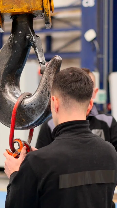 Group of people using crane in a factory Stock-Footage 264073781