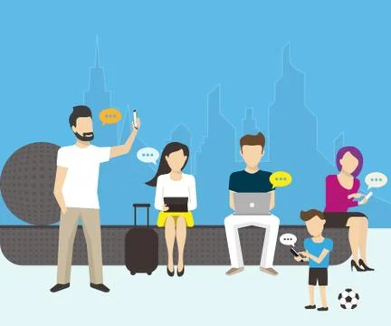 Group of people using electronics devices Illustrazione stock