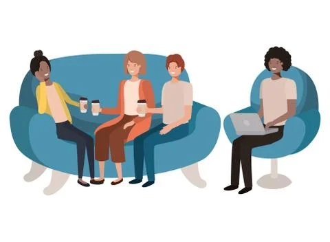 Group of people using laptop Illustrazione stock