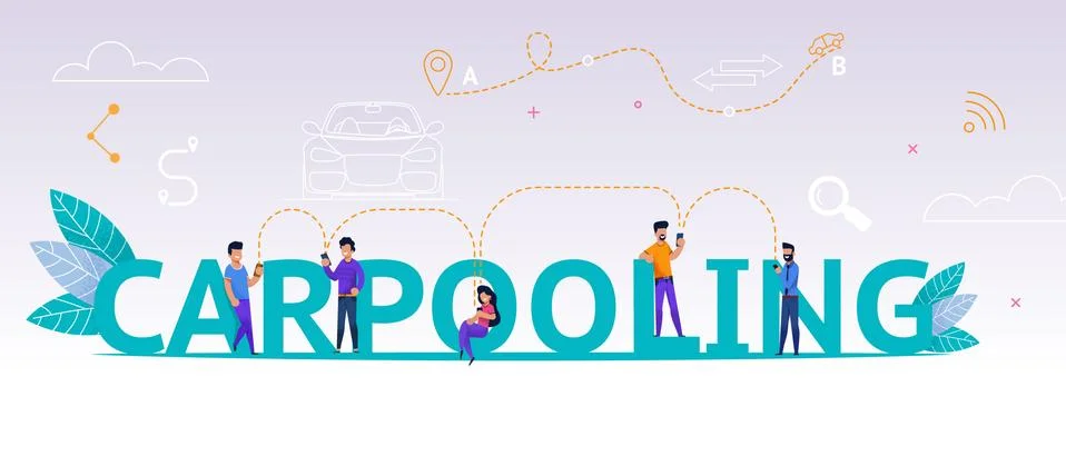 Group People Using Online Application Carpooling Stock Illustration
