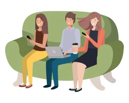 Group of people using smartphone avatar character Illustrazione stock