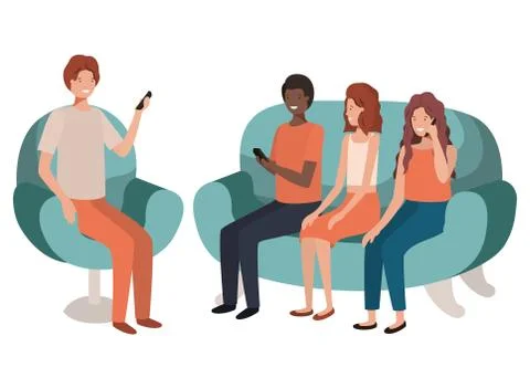 Group of people using smartphone 스톡 일러스트