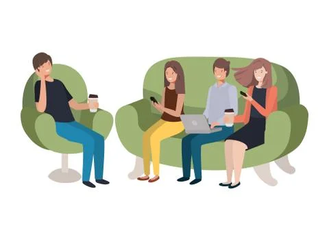 Group of people using technology devices Illustrazione stock