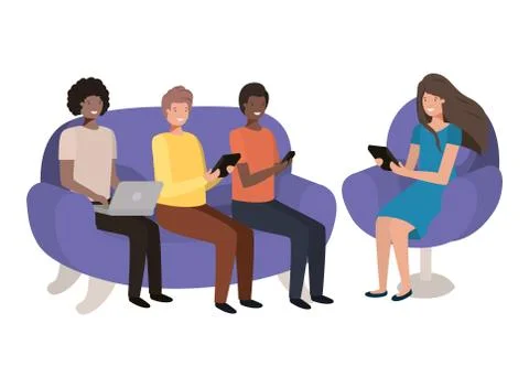 Group of people using technology devices Illustrazione stock